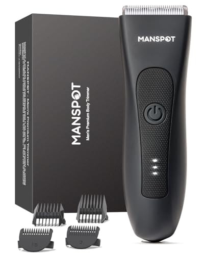 MANSPOT Manscape Groin & Body Hair Trimmer for Men, Electric Ball Pubic Trimmer Shaver,Manscape Kit with 4 Guard,Replaceable Ceramic Blade Heads,Wate