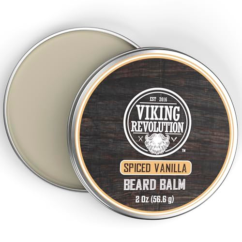 Viking Revolution Spiced Vanilla Beard Balm - Beard Butter with Argan Oil, Beard Softener for Men with Jojoba Oil - Beard Moisturizer for Men with Be