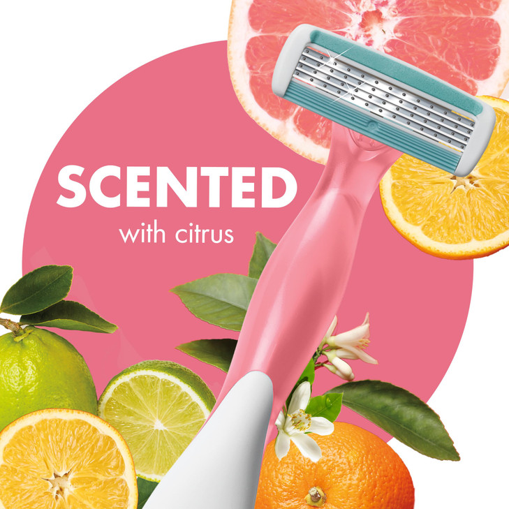 BIC Soleil 4 Escape Scented Women's Disposable Razors, 4 Blades, Comfortable Shave, Citrus Scented Handle Shaving Razors for Women, 4 Count