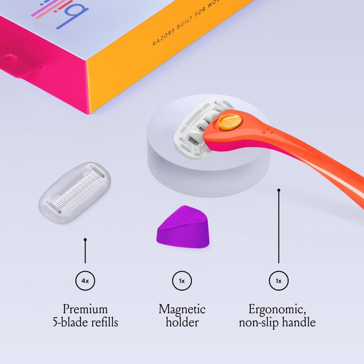 Billie Razors for Women Shave Kit  Womens Razor + 2 x 5-Blade Razor Refills + Magnetic Holder  Sunburst