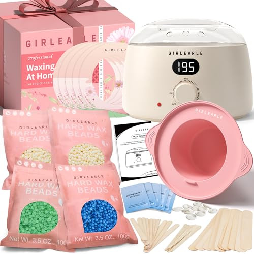 GIRLEARLE Premium Digital Waxing Kit for Women and Men, Wax Warmer Hair Removal at Home with Wax Beads & Silicone Pot, Target Different Types of Sens