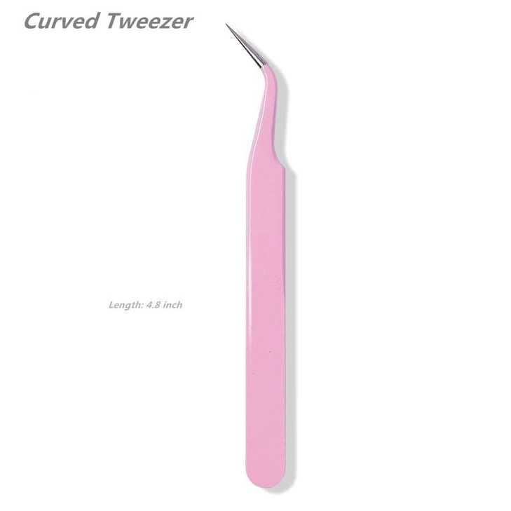 KLDKUST Stainless Steel Eyelash Extension Tweezers Straight and Curved Tip Eyelash Tweezers for Eyelash Extension Applications with Eyelash Brush (4P