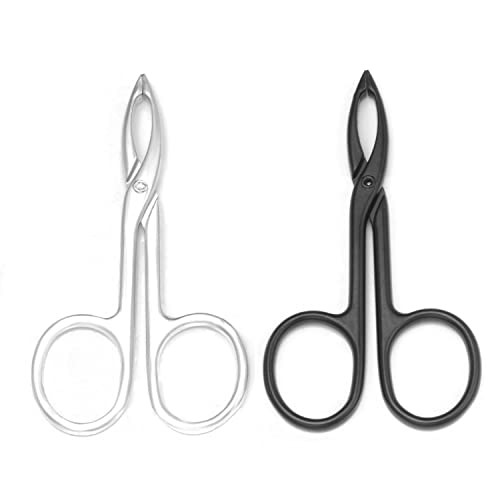 Motanar 2 Pieces Tweezers Scissor Handle Straight Tip Scissor Shaped Eyebrows Tweezers for Hair Plucker Remover Facial Hair Eyebrows Care (Silver and