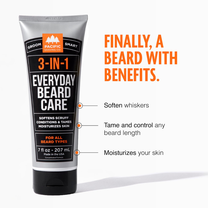 Pacific Shaving Company 3-in-1 Beard Care - Ultra-Concentrated Formula Softens Scruff, Conditions, Tames, and Moisturizes Skin for Any Beard Length -