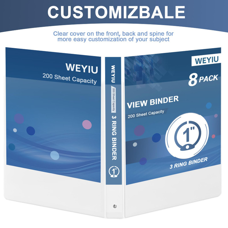 1 inch 3-Ring Binder, 1" Round Ring Binder with 2 Interior Pockets, Holds 200 Sheets US Letter Size 8.5'' x 11'', Clear View Binders for Office, Home