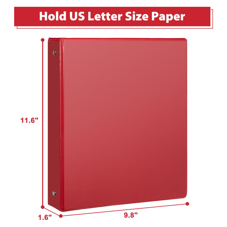 CIXILDTS 1-Inch Round Ring Binder, Standard 3 Ring Binder Fit Letter Size Paper, Presentation View Binders, 6-Pack, Red