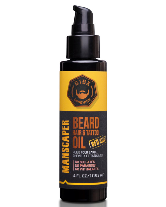 GIBS GROOMING Manscaper Beard, Hair & Tattoo Oil, All Natural with Grapefruit, Tobacco Flower, Saffron & Cedar Scent Softens & Strengthens Growth, Mo