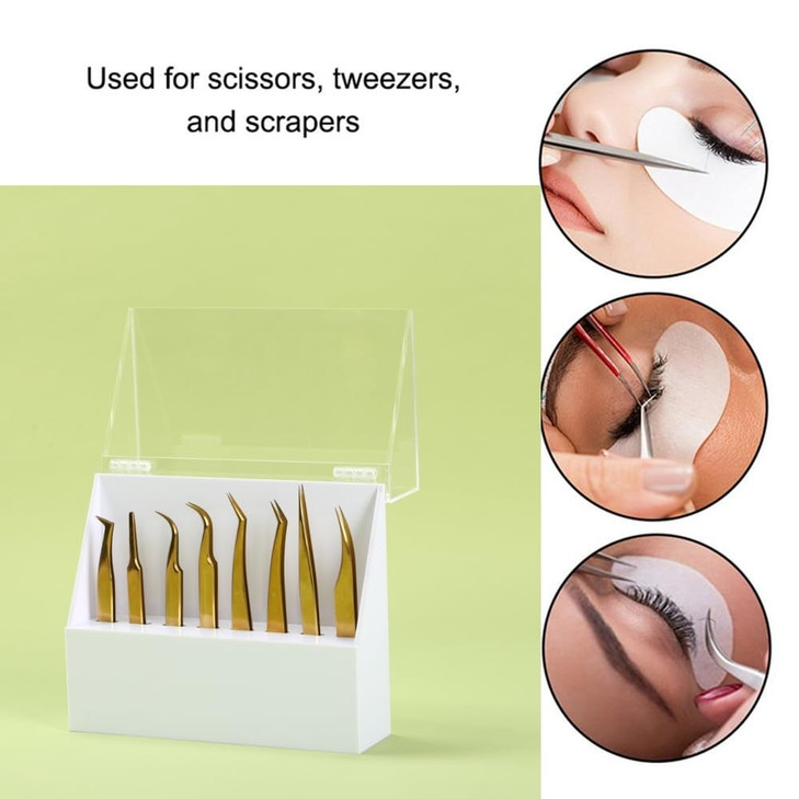 LIXIMMAZN Dust-proof 8 Holes Tweezers Holder, Eyelash Extensions Supplies Acrylic Display, Acrylic Rack Storage Eyelash Extension Tools with Dust Cov