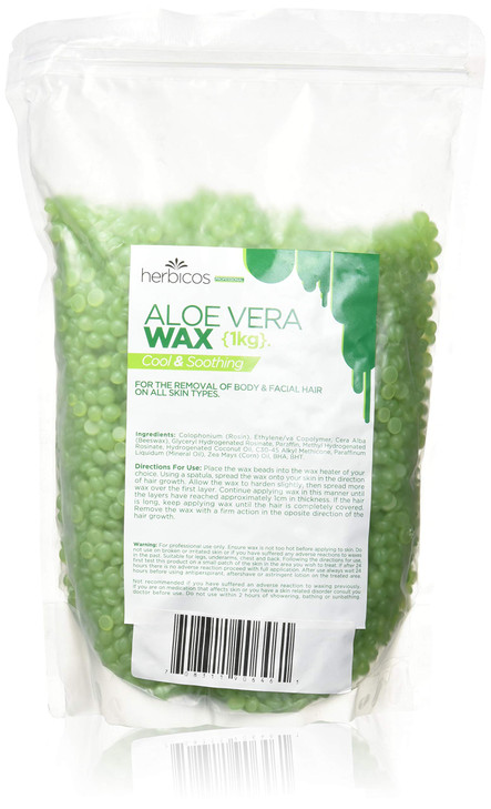 Huini Herbicos Body Hair Remover Hard Wax Beans Aloe Vera w/t 50 Large Spatula for All Skin Types Cool & Soothing - 35.28 oz / 1000g CD-RHW1000C-4