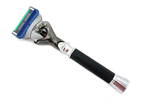 G.B.S Men's Grooming Deluxe Razor, Anti Slip Long Textured Handle, Stainless Chrome Gunmetal Black