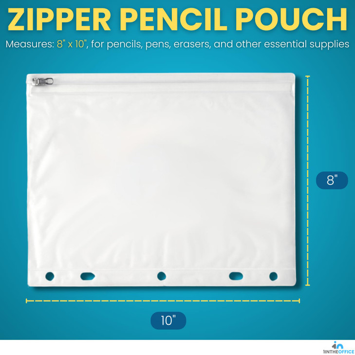 1InTheOffice Pencil Pouch for 3 Ring Binder, Binder Pencil Pouch, Zipper Pencil Pouch, 10" x 8", Clear, 4 Pack
