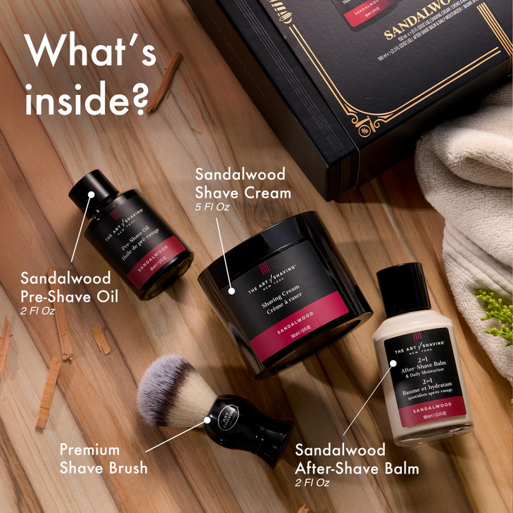 The Art of Shaving Sandalwood Shaving Kit for Men - The Perfect Gift for The Perfect Shave with Shaving Cream, Shaving Brush, After Shave Balm, & Pre
