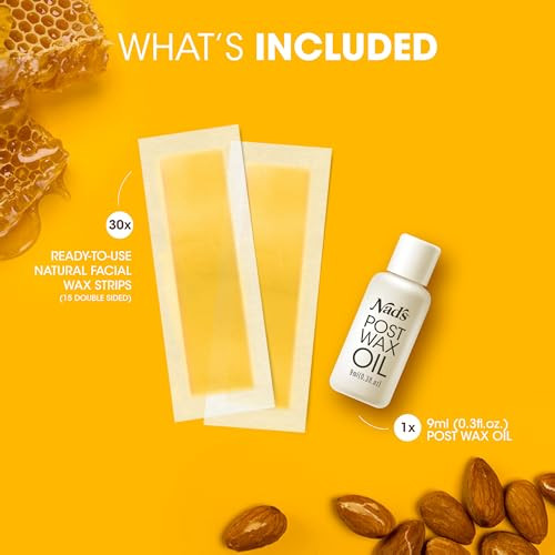 Nad's Facial Wax Strips - Natural All Skin Types - Waxing Kit With 30 Face Wax Strips & Post Wax Oil, 1 Count