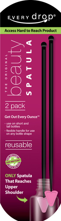 Every drop Beauty Spatula 8", only product with ADDITIONAL under bottle rim feature, 2 Spatulas (most trapped product under bottle's rim)