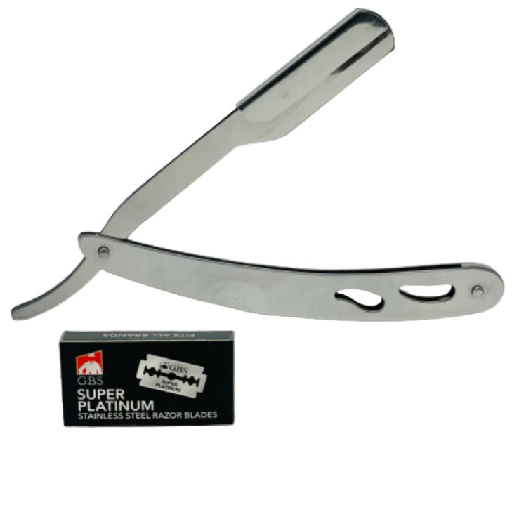 G.B.S Professional Barber Straight Edge Razor Safety with 20-Pack Platinum Blades - 100 Percent Stainless Steel (Chrome)