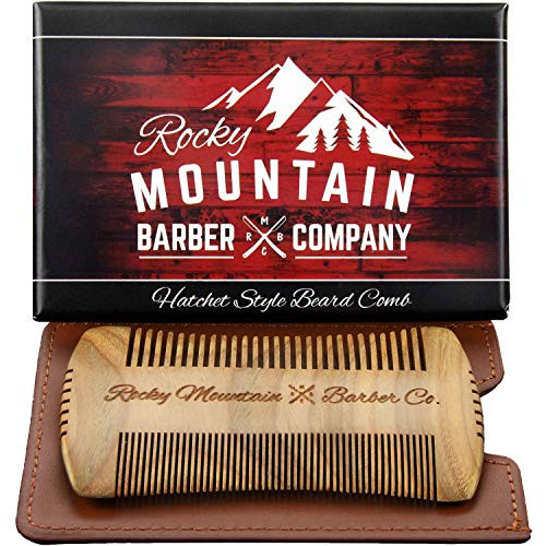 Beard Comb - Sandalwood Natural Hatchet Style for Hair - Anti-Static & No Snag, Handmade Wide & Fine Tooth Contour Brush Best for Beard & Moustache w