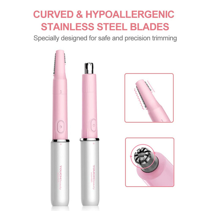TOUCHBeauty Hair Trimmer for Face Eyebrow Nose Ear Body Hair Trimming, All in ONE Hair Remover for Women & Men Dual Blades Shaver Battery Powered Upg