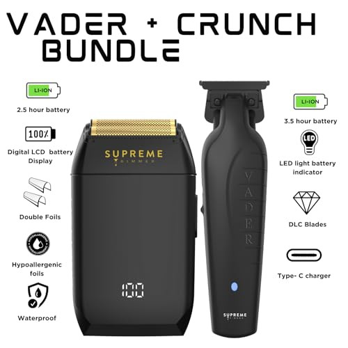 Supreme Trimmer Vader Trimmer & Crunch Foil Shaver Barber Haircutting Kit | Professional DLC T-Blade Beard Trimmer ST3778 & STF602 Waterproof IPX6 Sh