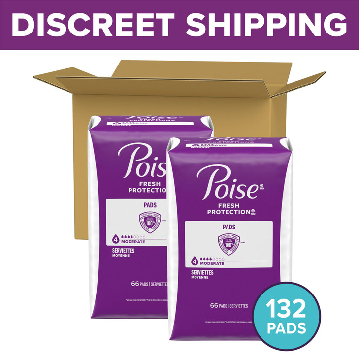 Poise Incontinence & Postpartum Pads for Bladder Leaks, 4 Drop Moderate Absorbency, Regular Length, 132 Count, Packaging May Vary