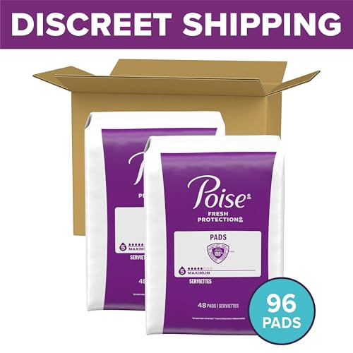 Poise Incontinence & Postpartum Pads for Bladder Leaks, 5 Drop Maximum Absorbency, Regular Length, 96 Count, Packaging May Vary