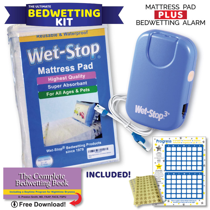 Wet-Stop3 Kit: Bedwetting Enuresis Alarm with Waterproof Bed Pad for Boys and Girls