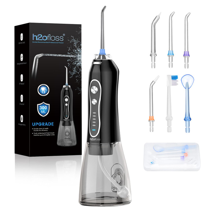 H2ofloss Water Dental Flosser Teeth Pick -Portable Oral Irrigator with 5 Modes, Rechargeable IPX7 Waterproof Orthodontic Teeth Cleaner Pick Cordless