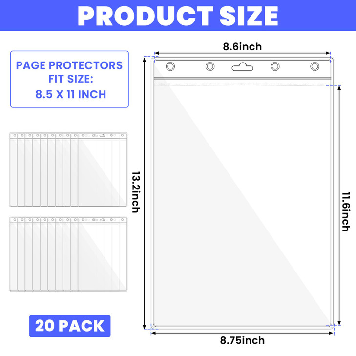 20 Pcs Heavy Duty Sheet Protectors 8.5 x 11 Clear, Heavy Weight Sheet Protectors, Job Ticket Holders, Shop Ticket Holders, Work Order Sleeves Waterpr
