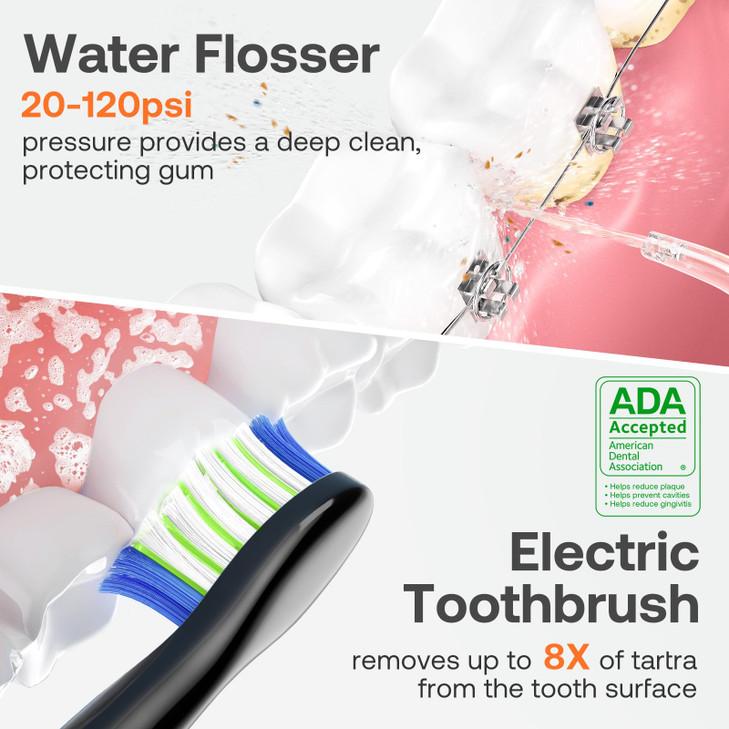 Water Flosser and Electric Toothbrush Combo - Cordless Water Flosser for Teeth - 5 Modes Sonic Electric Toothbrush, 3 Modes Portable Water Floss