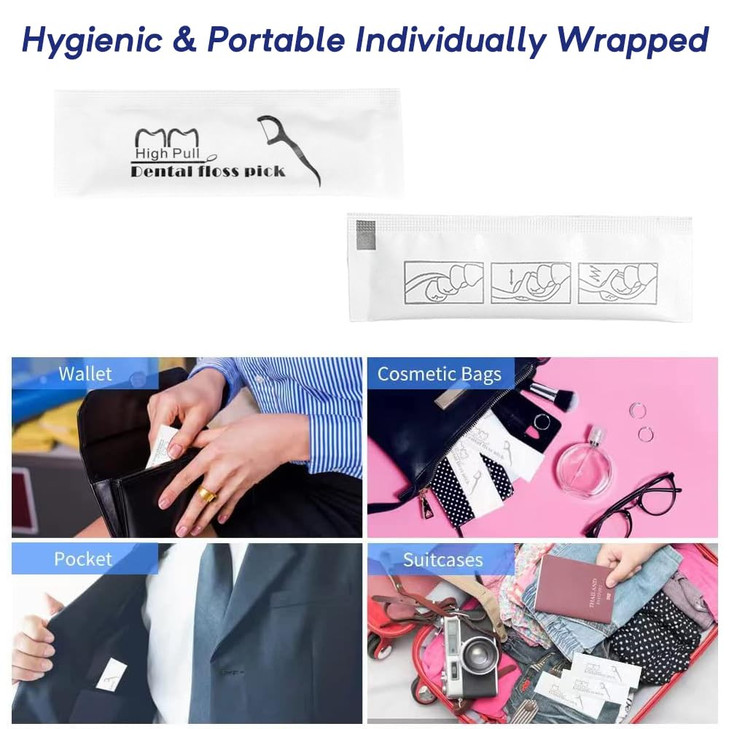 200 Count Individually Wrapped Dental Floss Picks - Travel Flossers for Teeth Cleaning and Oral Care - Ideal Travel Size Toiletries, Wedding Basket S