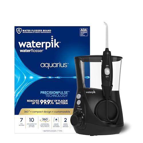 Waterpik Aquarius Water Flosser For Teeth Cleaning, Gums, Braces, Dental Care, Electric Power With 10 Settings, 7 Tips For Multiple Users And Needs,