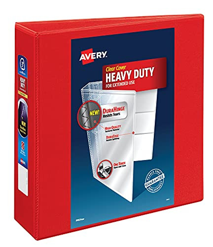 Avery Heavy Duty View 3 Ring Binder, 3" One Touch EZD Ring, 4 Red Binders (79325)