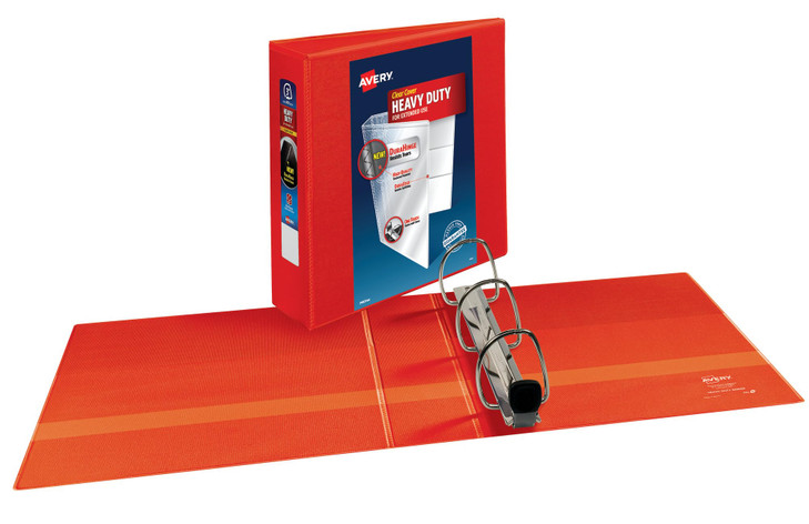 Avery Heavy-Duty Clear View 3 Ring Binders, 3 Inch EZD Rings, 2-Pack of Red Binders (39701)