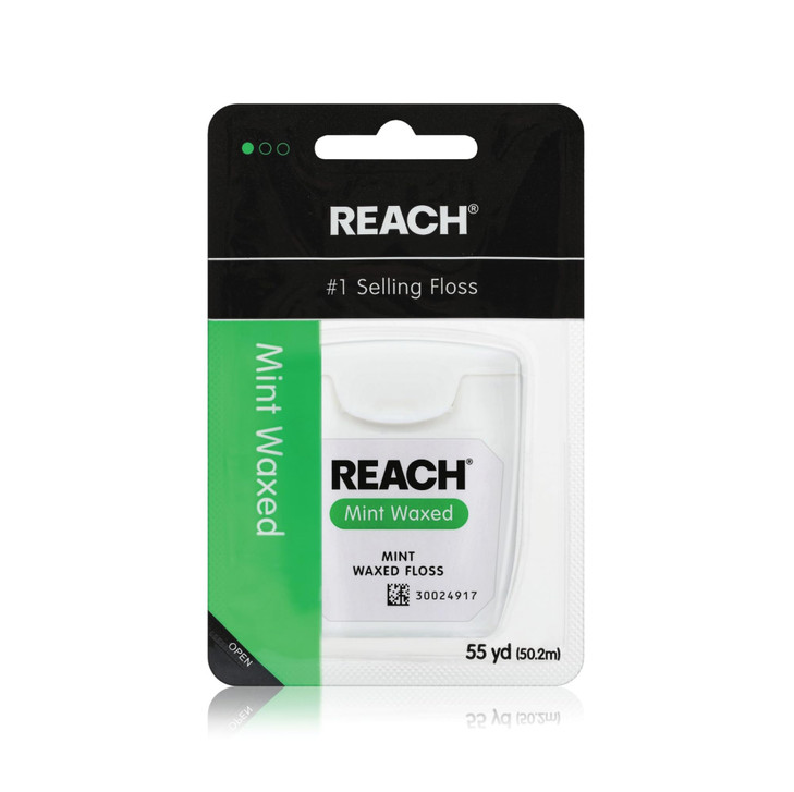 REACH Waxed Dental Floss, Mint, Plaque Remover for Teeth, Shred Resistant, Floss Slides Smoothly, Easy to Use, Waxed, Deep Cleaning Teeth, Oral Care,
