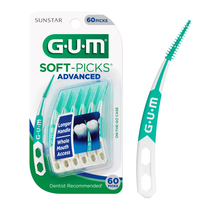 GUM Soft-Picks Advanced, Easy to Use Dental Picks for Teeth Cleaning and Gum Health, Disposable Interdental Brushes with Convenient Carry Case, Denti