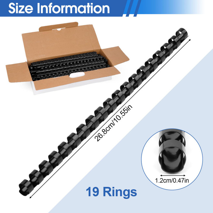 80 Pack Plastic Binding Combs, Comb Binding Spines 1/2 Inch, 80 Sheets, 19 Ring, Black Binder Combs for Letter Size Paper, Notebook, Calendar