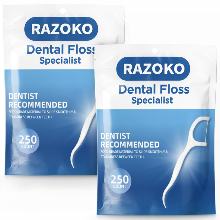 RAZOKO Dental Floss Picks High Pull Toothpicks Sticks,Professional Clean Floss Picks,Unflavored Disposable Flossers Refill Pack 500Pcs