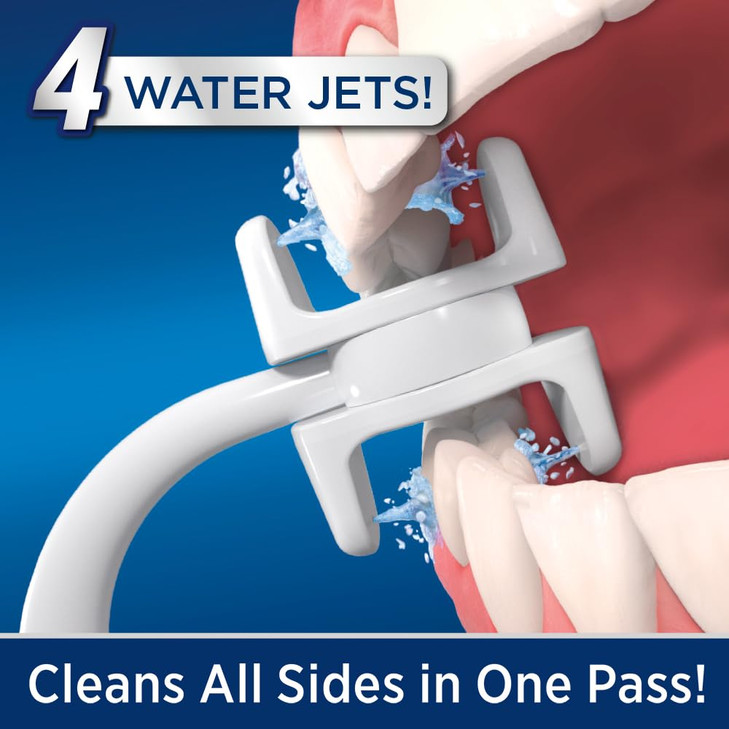 Ontel Miracle Smile Water Flosser for Teeth&Gum Health, Unique H-Shaped Flossing Head&4 Water Jets, Cordless Water Flosser Features 360° Cleaning&3 P