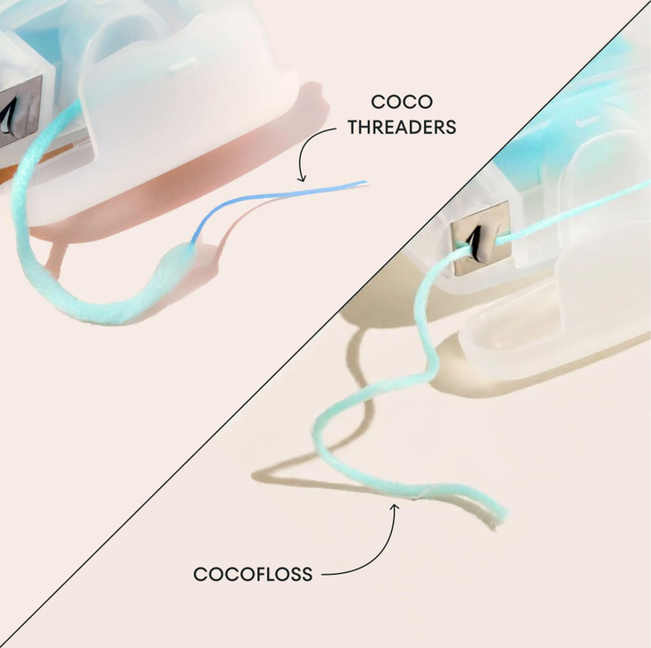 Cocofloss CocoPlush Threaders, Dental Floss for Implants, Bridges, and Braces, Mint, Waxed, Dentist-Designed Oral Care with Coconut Oil, 30 Per Pack