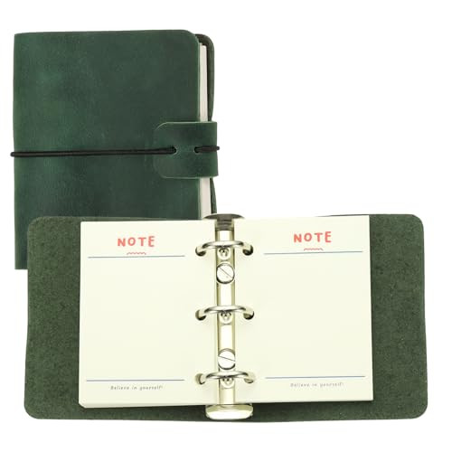 PATIKIL A9 Genuine Leather Journal, 3 Ring Notebook Binder Planner Loose Leaf 60 Sheets Paper Refillable for Business Office Study Writing, Green
