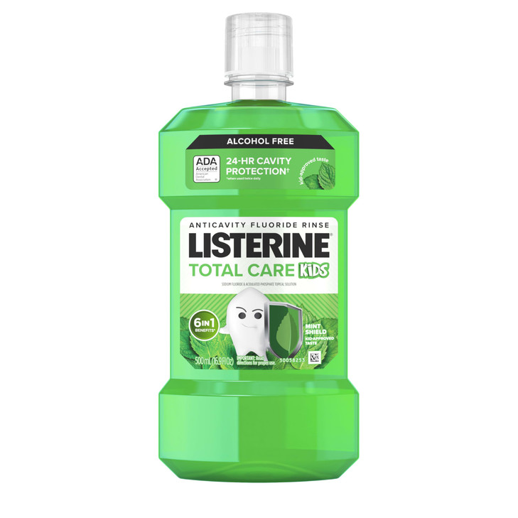 Listerine Total Care Kids Mouthwash, ADA Accepted, Alcohol Free Anticavity Sodium Fluoride Mouthwash, Kids' Oral Rinse for Cavity Protection, Mint Fl