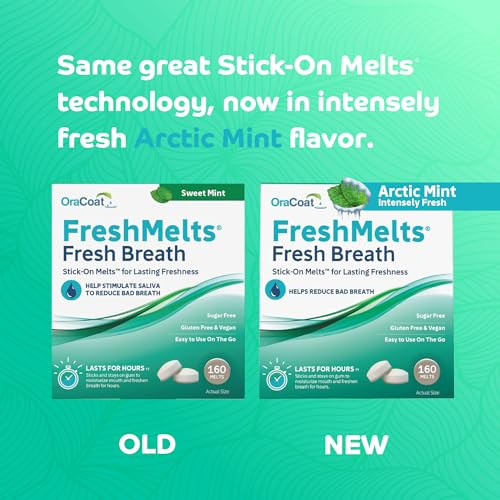 Oracoat FreshMelts Fresh Breath Stick-on Melts for Lasting Freshness, 40 Count Breath Freshener for Bad Breath, Non-Acidic & Sugar-Free, Arctic Mint