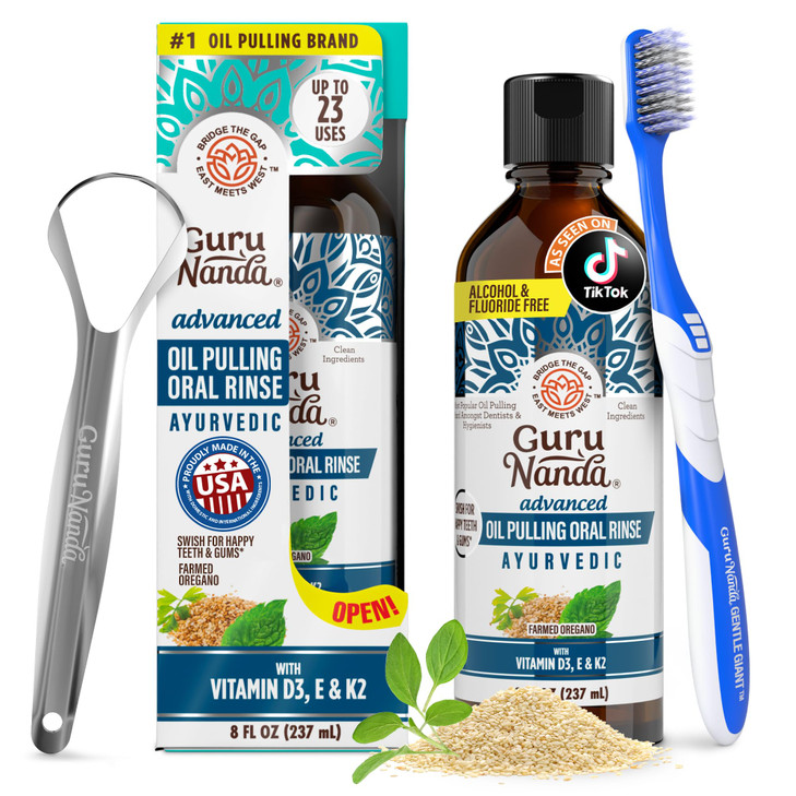 GuruNanda Advanced Oil Pulling Mouthwash for Enhanced Oral Care with Sesame & Oregano Oil, Promotes Deep Cleaning for Healthy Teeth & Gums, with Toot
