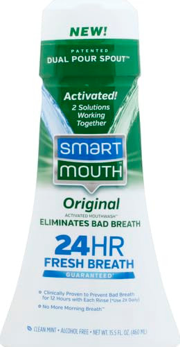 SmartMouth Original Activated Mouthwash - Adult Mouthwash for Fresh Breath - Oral Rinse for 24-Hour Bad Breath Relief with Twice Daily Use - Fresh Mi