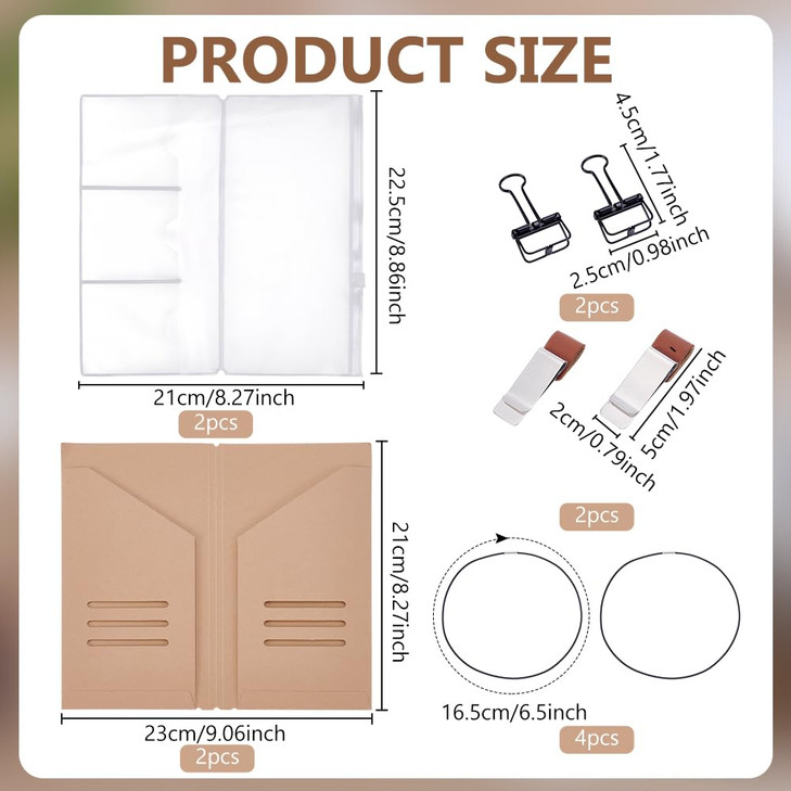 WEBEEDY 12 Pcs Travelers Notebook Accessories Kit 2 Pack Passport Holder Set with Transparent Pouch,Travel File Folder,Pen Holder,Binder Clips and El