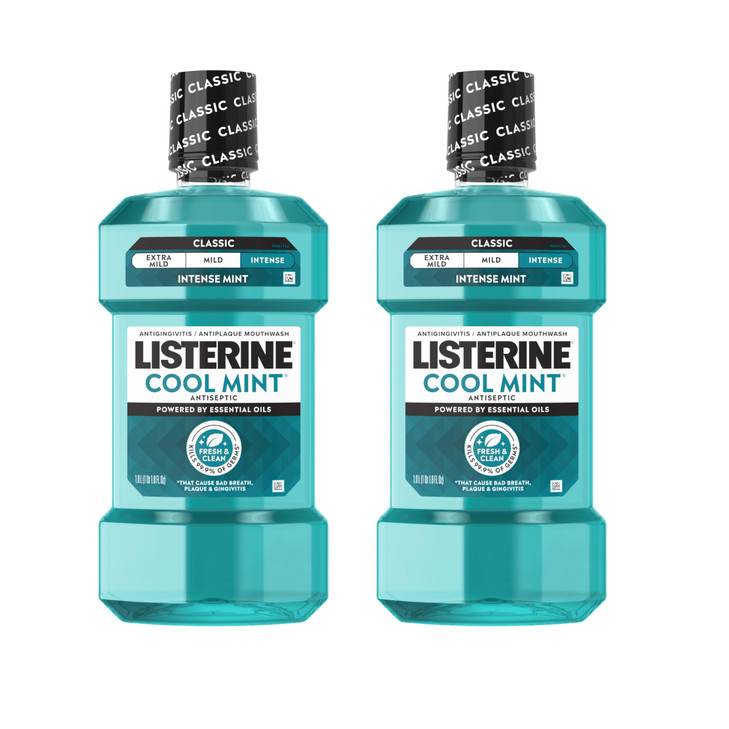 Listerine Cool Mint Intense Antiseptic Mouthwash, Daily Oral Rinse Kills 99.9% of Germs That Cause Bad Breath, Plaque & Gingivitis for a Fresh, Clean