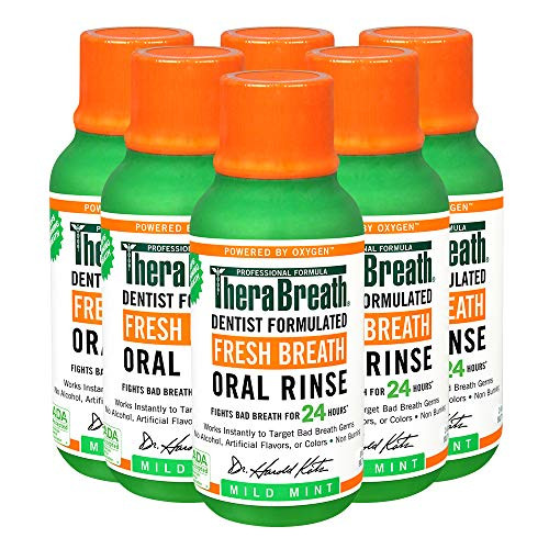 TheraBreath Fresh Breath Dentist Formulated Oral Rinse, Mild Mint, 3 Fl Oz (Pack of 6)