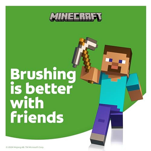 Colgate Kids Battery Powered Minecraft Toothbrush, Extra Soft Kids Battery Toothbrush with 1 AA Battery Included, Made for Ages 3 and Up, Features Ea