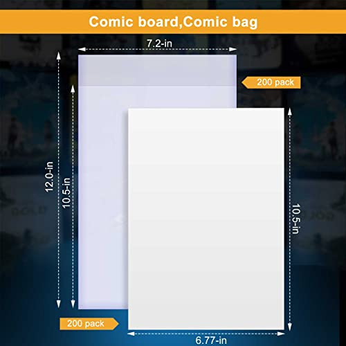 KKU 200 Count Comic Book Bags and Boards, Crystal Clear Acid Free Comic Bags and Boards, Comic Book Storage for Comics