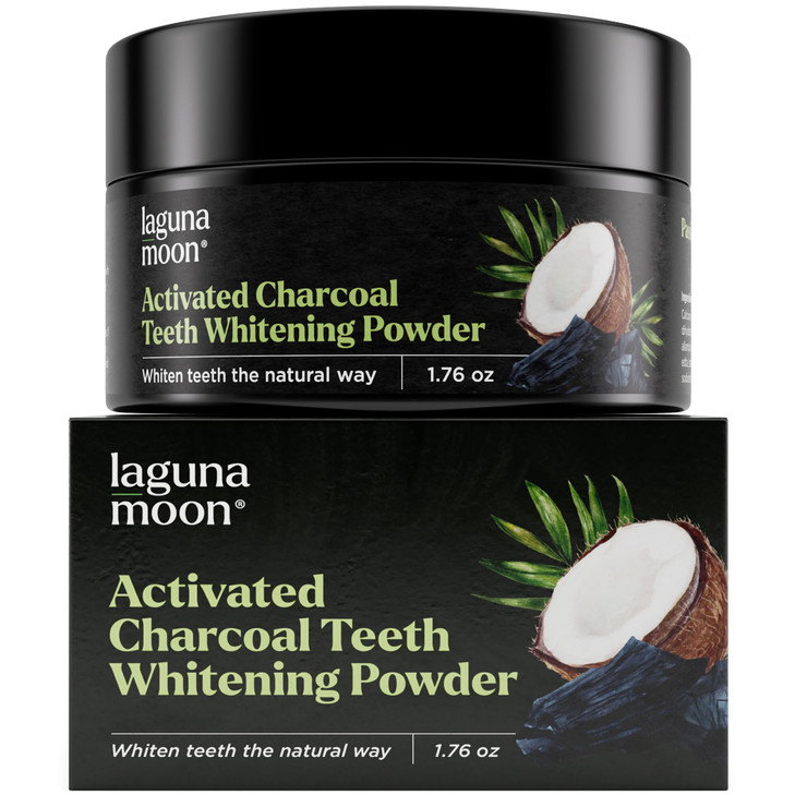 Lagunamoon Activated Charcoal Teeth Whitening Powder - 50g Natural Coconut Charcoal, Effective Teeth Stain Remover and Toothpaste Alternative - Safe