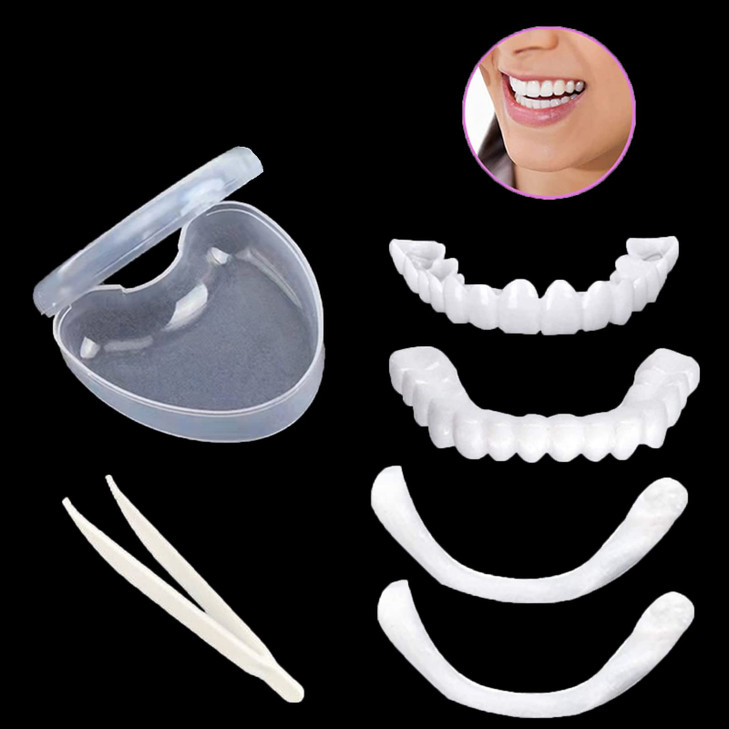 1Set Dentures Veneers Tooth,Dental Care Kits for Anti Molar Orthodontic Cosmetic Teeth,Smile Snap Tooth.(White,1Top+ 1Bottom+2Adhesives+1Tweezers+1He